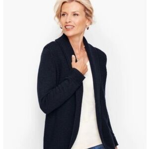 Talbots Navy Blue Cocoon Knit Cardigan Sweater Size Large Open Front